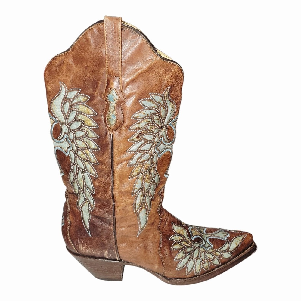 Rock & Soul Women's Cowboy Boots Size 9 Brown Leather Cross Wings Mexico - Picture 4 of 9